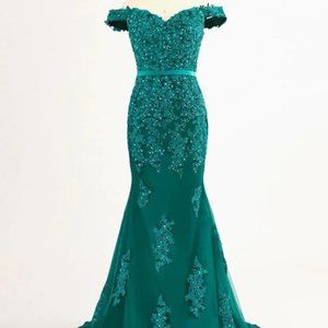 New Size 12 Maxi Green Mermaid Lace Formal Prom Evening Dress